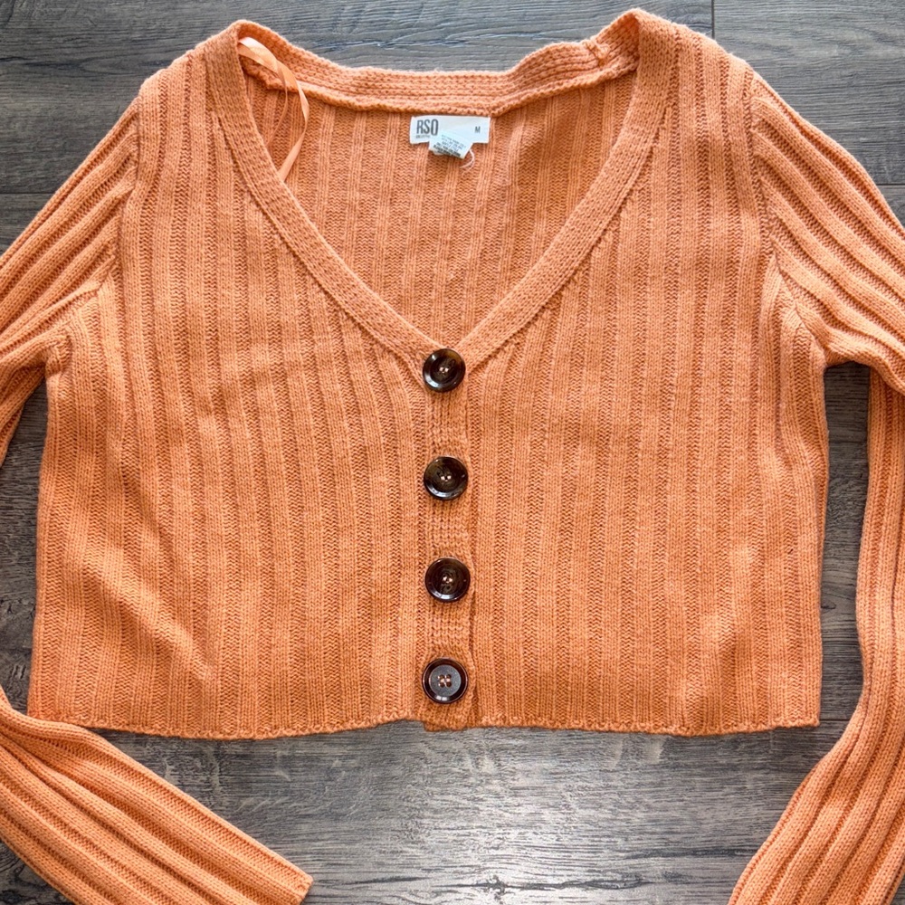 RSQ Cropped Ribbed Button-Up Cardigan in Orange 🎃 - Picture 2 of 4